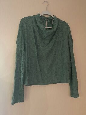 Anthropologie large Textured Green Long-Sleeve Cowl Neck Top